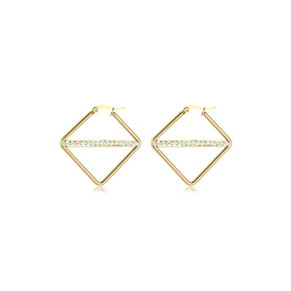 1 Pair Simple Style Classic Style Solid Color Rhombus Plating Inlay Stainless Steel Artificial Diamond Hoop Earrings