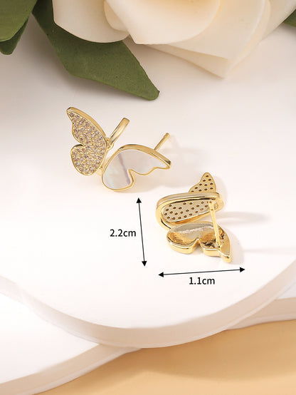 1 Pair Glam Sweet Butterfly Plating Inlay Copper Shell Zircon 18k Gold Plated Ear Studs