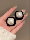 1 Pair French Style Square Imitation Pearl Alloy Flocking Ear Studs