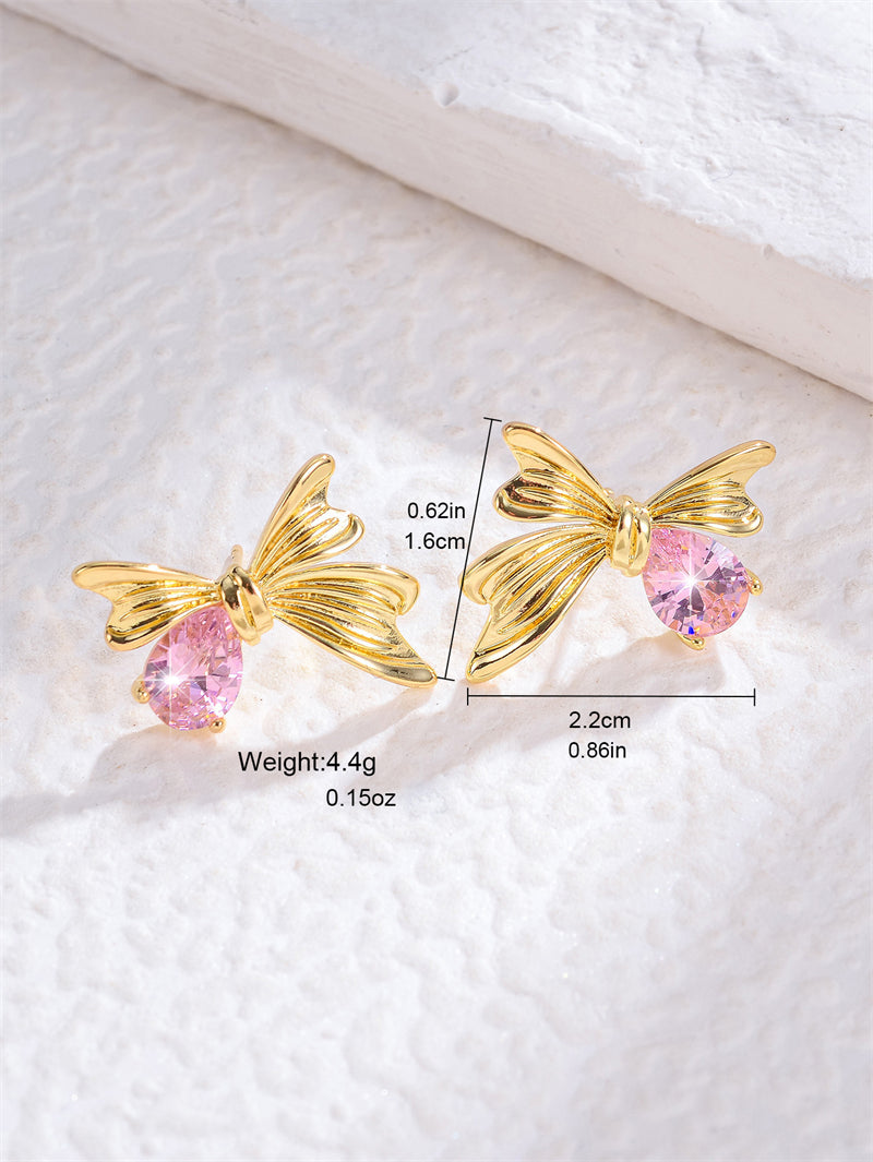 1 Pair Glam Shiny Flower Bow Knot Plating Inlay Copper Shell Zircon Gold Plated Ear Studs