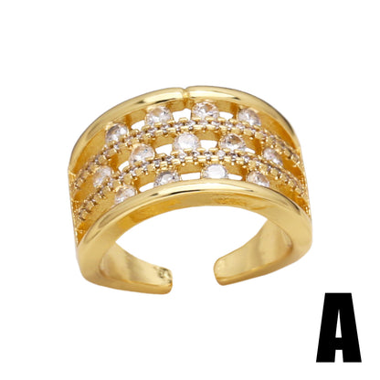 Simple Style Solid Color Copper Plating Inlay Zircon 18k Gold Plated Open Rings