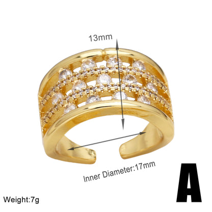 Simple Style Solid Color Copper Plating Inlay Zircon 18k Gold Plated Open Rings