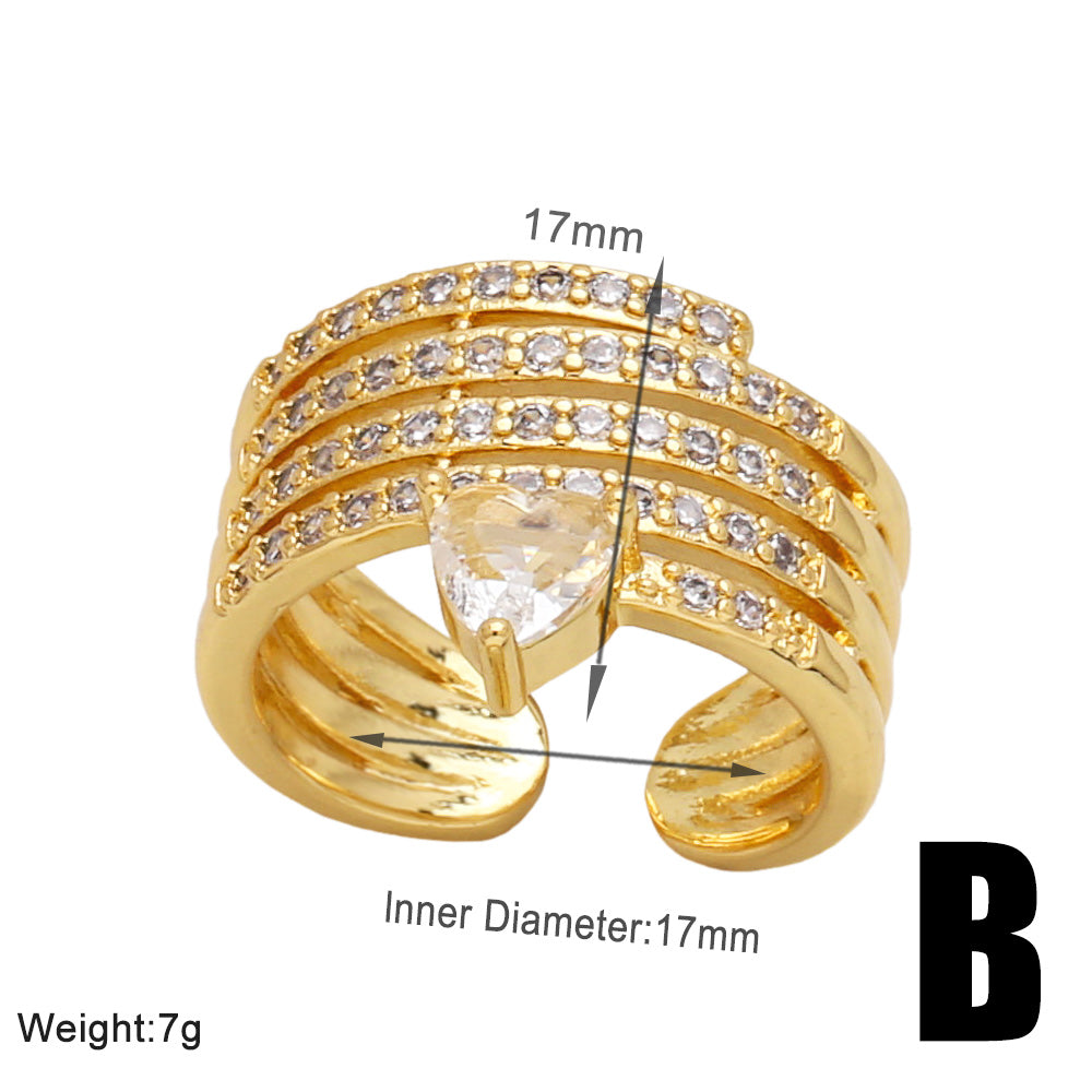 Simple Style Solid Color Copper Plating Inlay Zircon 18k Gold Plated Open Rings