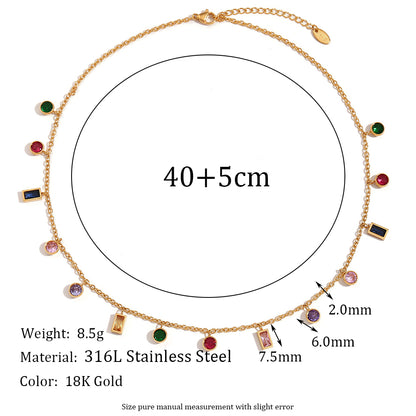 Basic Simple Style Classic Style Solid Color Stainless Steel Plating Inlay Zircon 18k Gold Plated Pendant Necklace