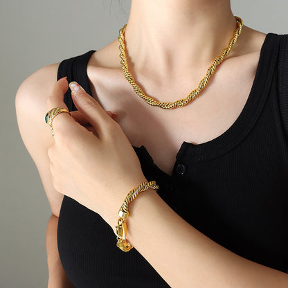 Simple Style Twist Titanium Steel Gold Plated Bracelets Necklace