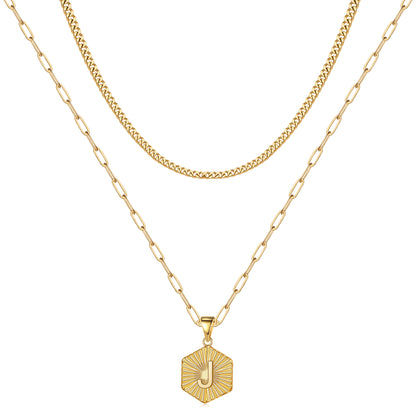 Hip-hop Cool Style Hexagon Letter Copper Plating 14k Gold Plated Layered Necklaces