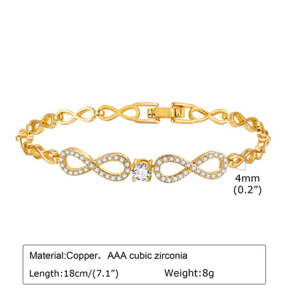 Elegant Shiny Leaf Infinity Heart Shape Copper Patchwork Inlay Zircon Bracelets