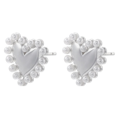 1 Pair Cute Animal Heart Shape Inlay Copper Artificial Pearls Zircon Ear Studs