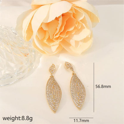 1 Pair Luxurious Leaves Plating Inlay Copper Zircon 18k Gold Plated White Gold Plated Drop Earrings