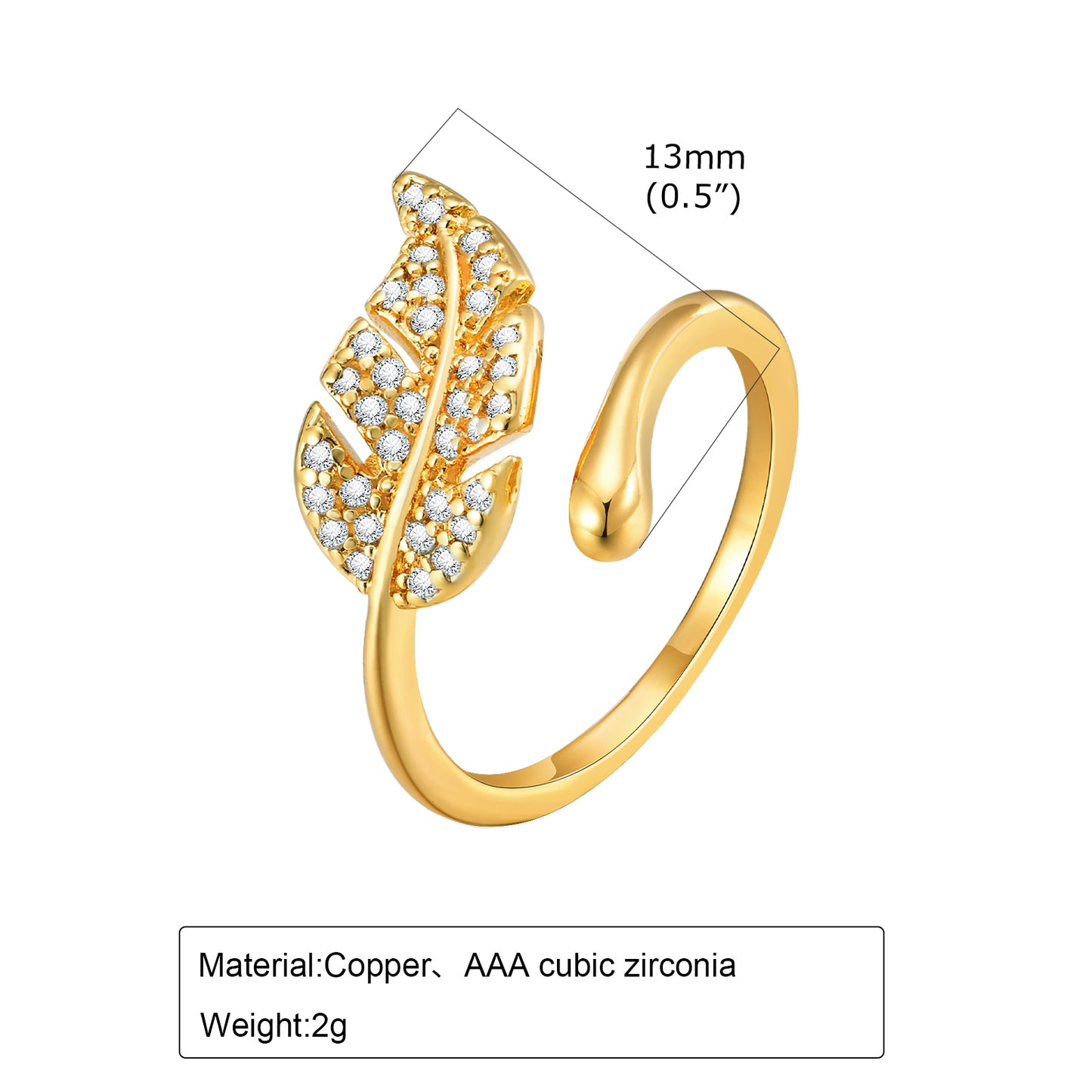 Elegant Simple Style Geometric Copper Plating Inlay Zircon 18k Gold Plated Open Rings