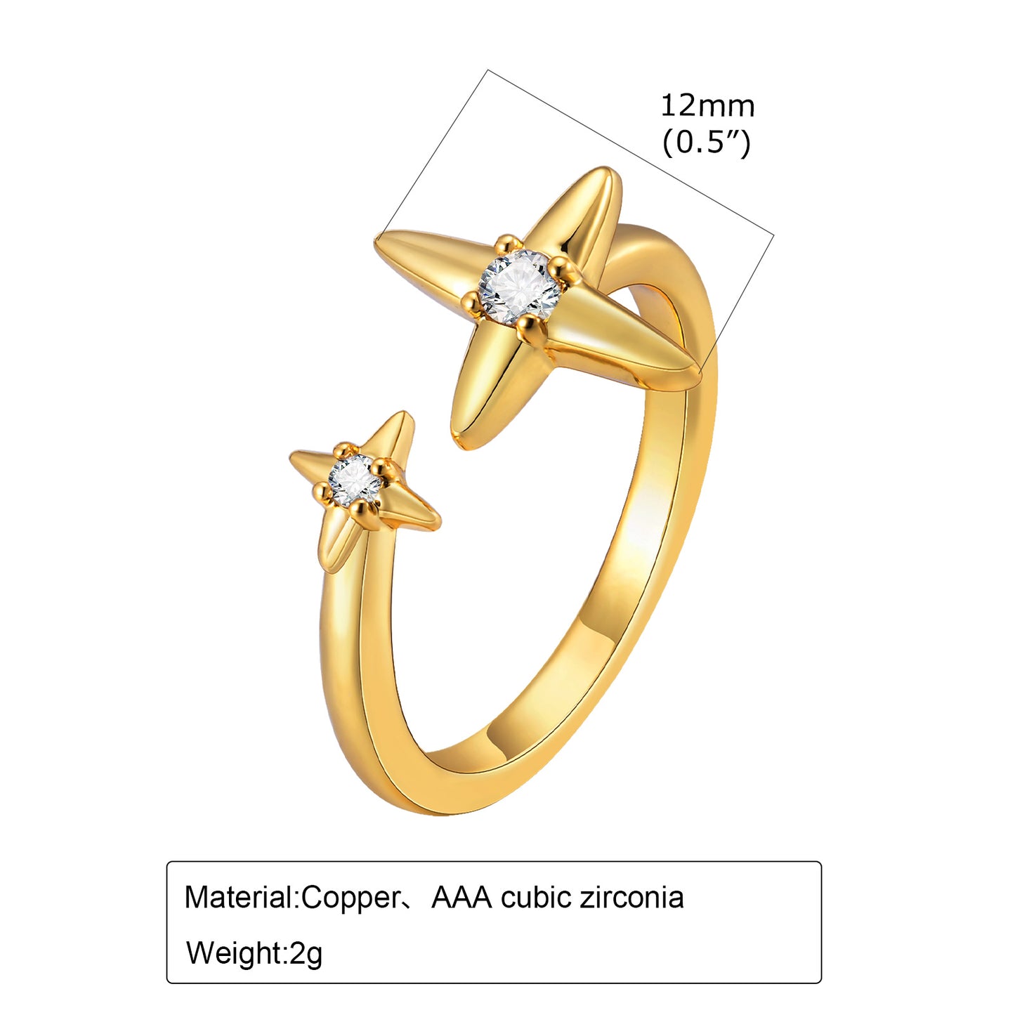 Elegant Simple Style Geometric Copper Plating Inlay Zircon 18k Gold Plated Open Rings