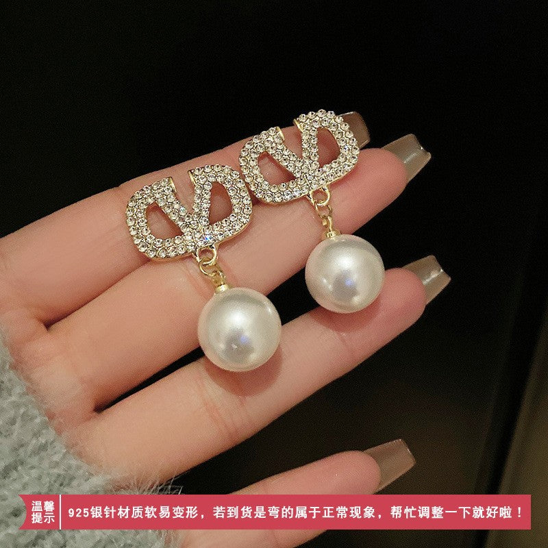 1 Pair Sweet Geometric Round Plating Imitation Pearl Drop Earrings