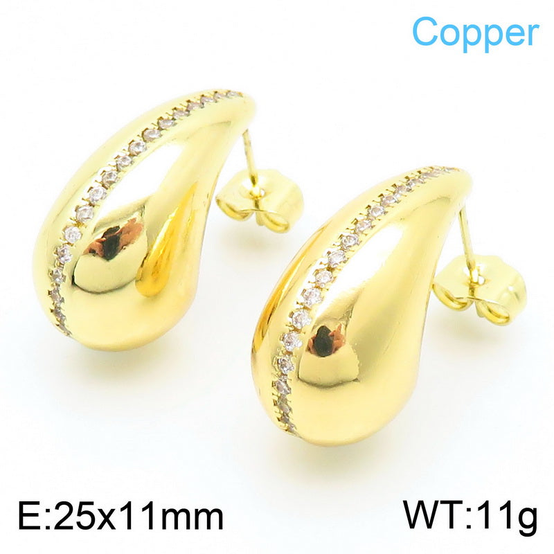 1 Pair Simple Style Water Droplets Plating Inlay Copper Rhinestones Gold Plated Ear Studs