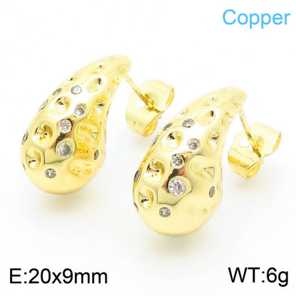 1 Pair Simple Style Water Droplets Plating Inlay Copper Rhinestones Gold Plated Ear Studs