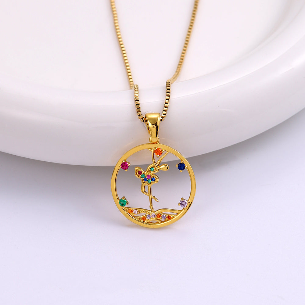 Ig Style Simple Style Human Stainless Steel Copper Plating Inlay Zircon 18k Gold Plated Pendant Necklace