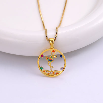 Ig Style Simple Style Human Stainless Steel Copper Plating Inlay Zircon 18k Gold Plated Pendant Necklace