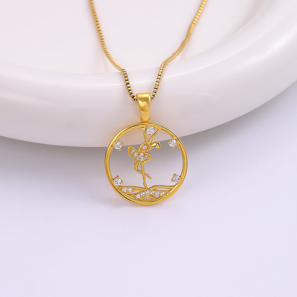 Ig Style Simple Style Human Stainless Steel Copper Plating Inlay Zircon 18k Gold Plated Pendant Necklace