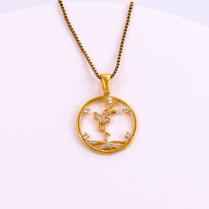 Ig Style Simple Style Human Stainless Steel Copper Plating Inlay Zircon 18k Gold Plated Pendant Necklace