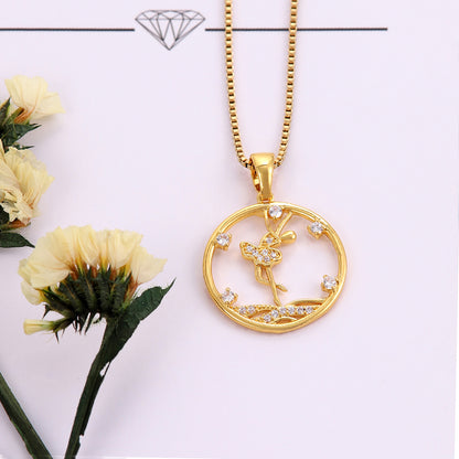 Ig Style Simple Style Human Stainless Steel Copper Plating Inlay Zircon 18k Gold Plated Pendant Necklace