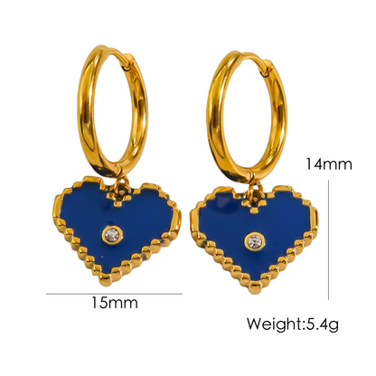 1 Pair Sweet Heart Shape Enamel Plating Inlay Stainless Steel Zircon 14k Gold Plated Drop Earrings