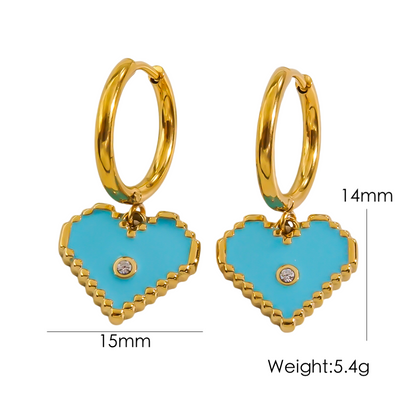 1 Pair Sweet Heart Shape Enamel Plating Inlay Stainless Steel Zircon 14k Gold Plated Drop Earrings