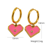 1 Pair Sweet Heart Shape Enamel Plating Inlay Stainless Steel Zircon 14k Gold Plated Drop Earrings