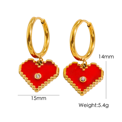 1 Pair Sweet Heart Shape Enamel Plating Inlay Stainless Steel Zircon 14k Gold Plated Drop Earrings