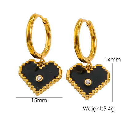 1 Pair Sweet Heart Shape Enamel Plating Inlay Stainless Steel Zircon 14k Gold Plated Drop Earrings