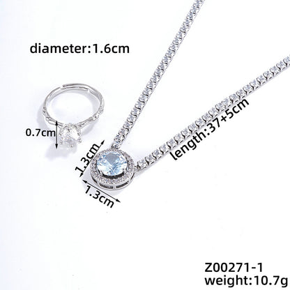 Simple Style Shiny Round Copper Plating Inlay Zircon Silver Plated Rings Necklace