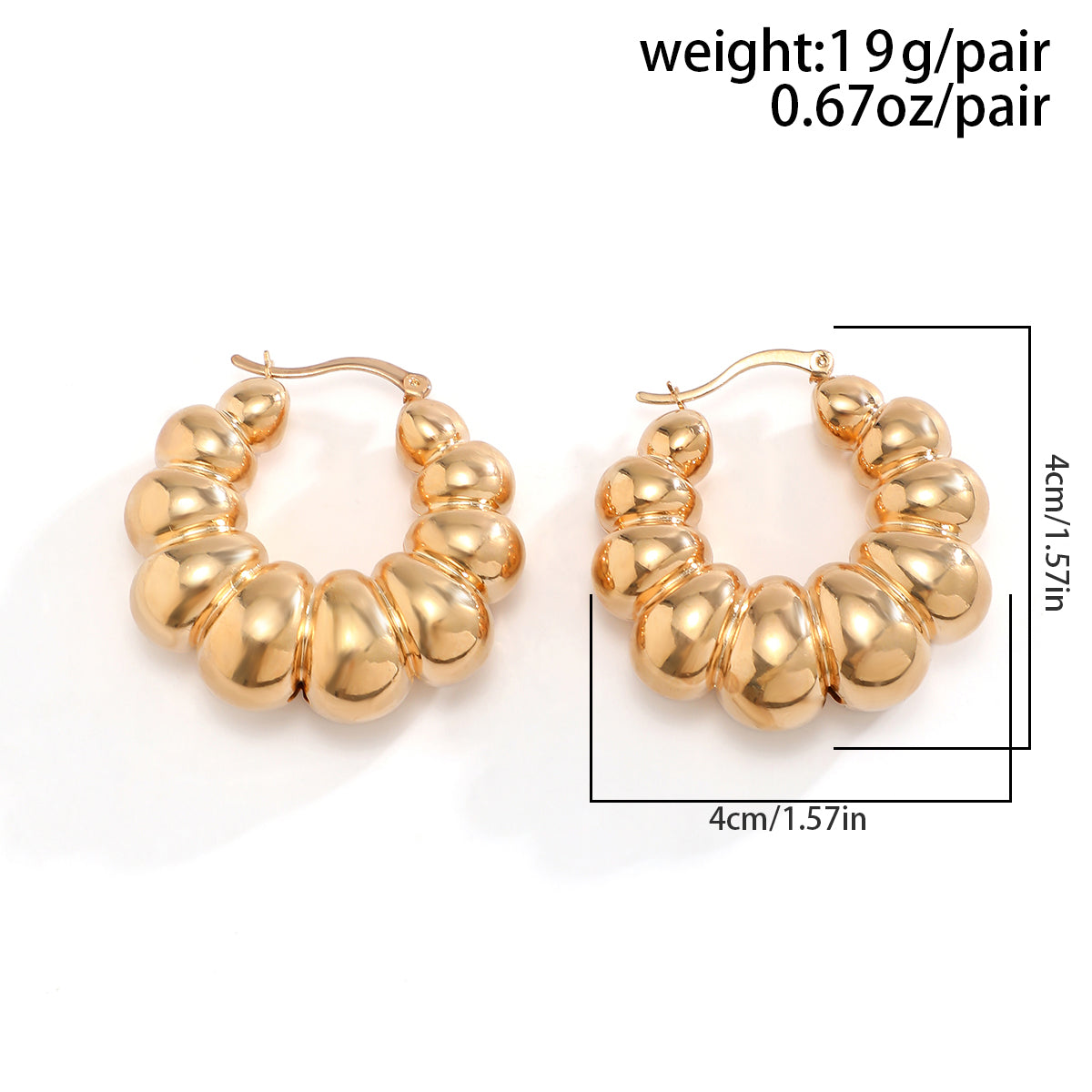 1 Pair Retro French Style Simple Style Round Irregular Three-Dimensional Thick Ccb Earrings