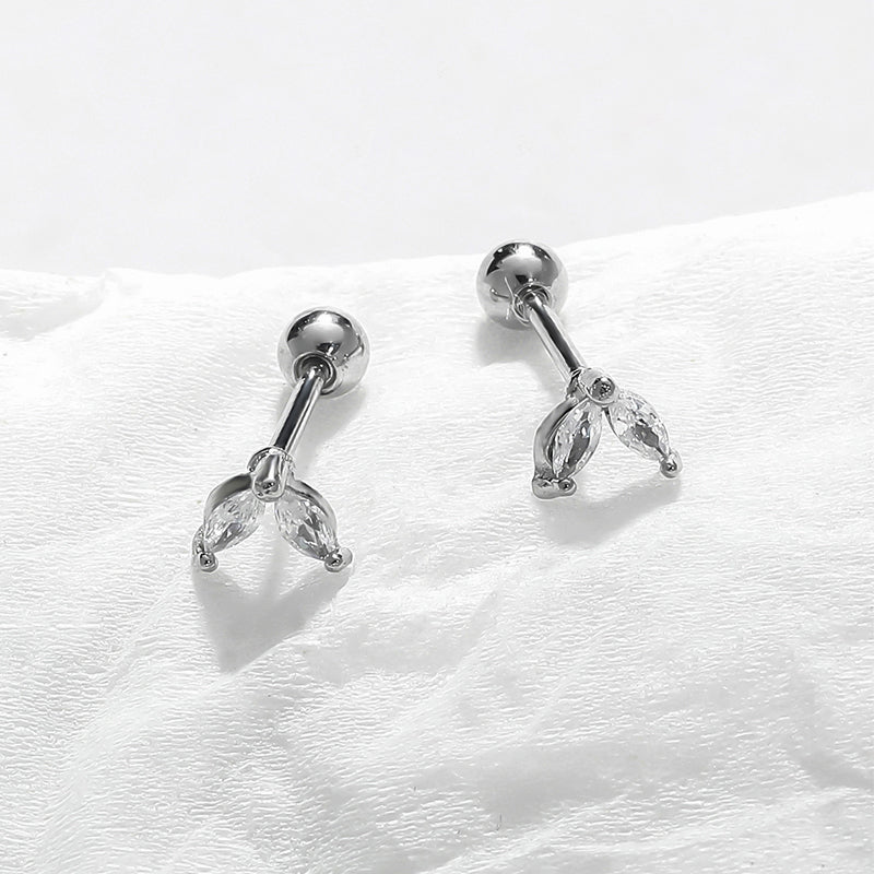 1 Pair Simple Style Solid Color Fish Tail Plating Inlay Stainless Steel Zircon Ear Studs