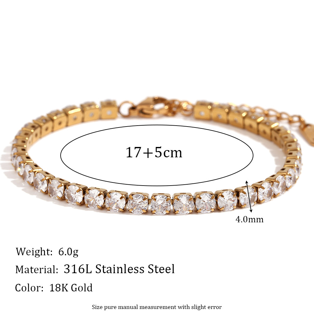 Basic Simple Style Classic Style Solid Color Stainless Steel Plating Inlay Rhinestones 18k Gold Plated Tennis Bracelet