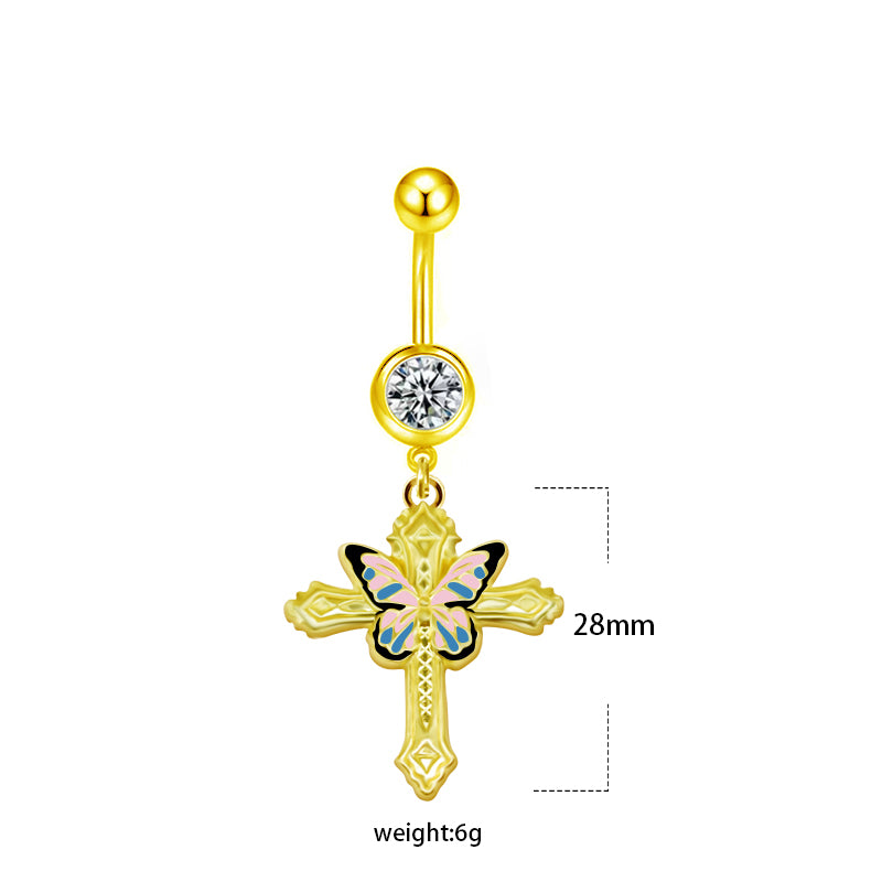 1 Piece Belly Rings Sexy Heart Shape Flower Butterfly Stainless Steel Enamel Plating Inlay Rhinestones Belly Ring