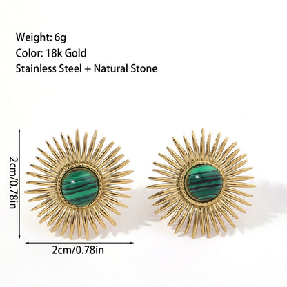 1 Pair Roman Style Sun Plating Inlay Titanium Steel Natural Stone 18k Gold Plated Ear Studs