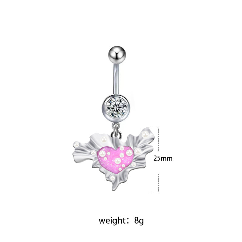 1 Piece Belly Rings Sexy Heart Shape Flower Butterfly Stainless Steel Enamel Plating Inlay Rhinestones Belly Ring