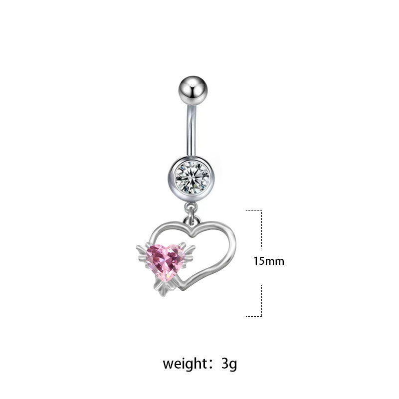 1 Piece Belly Rings Sexy Heart Shape Flower Butterfly Stainless Steel Enamel Plating Inlay Rhinestones Belly Ring