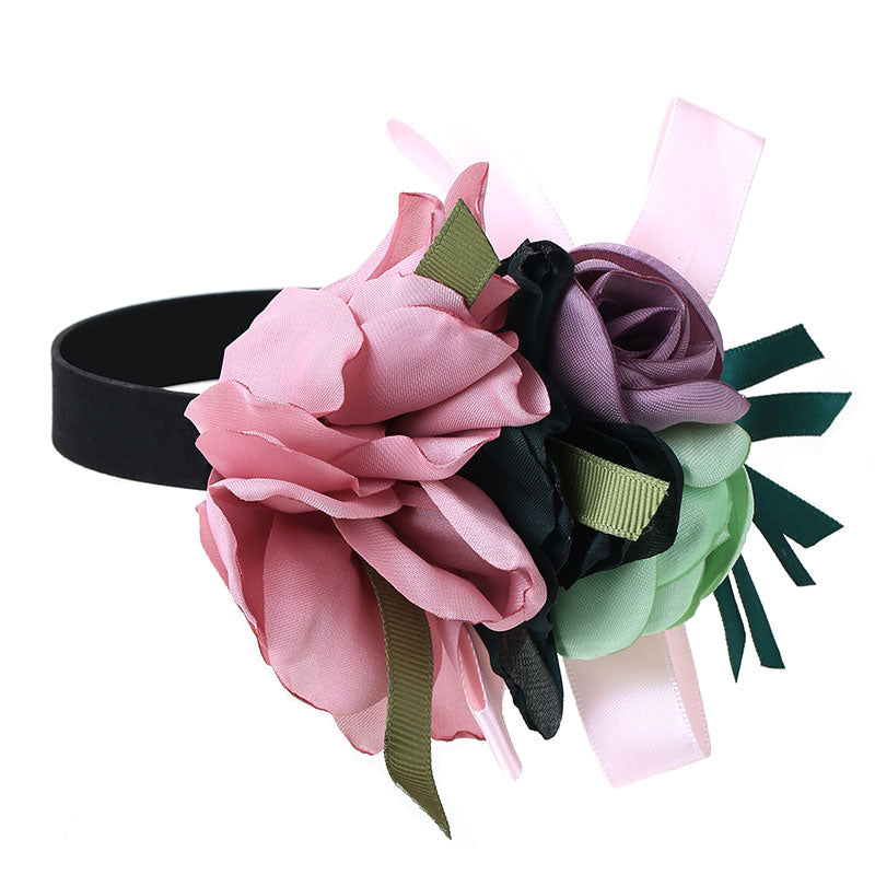 Romantic Sweet Flower Stainless Steel Cloth Velvet Handmade Women's Choker