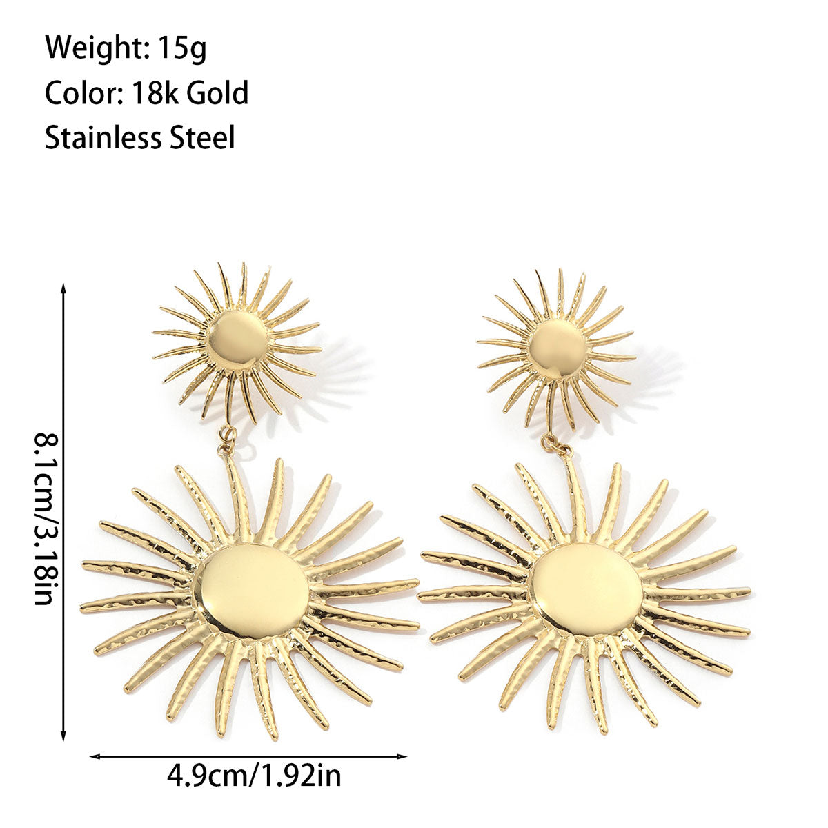 1 Pair Ig Style Sun Polishing Plating Titanium Steel 18k Gold Plated Drop Earrings