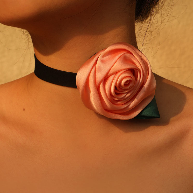 Romantic Sweet Commute Rose Stainless Steel Cloth Velvet Handmade Women's Choker