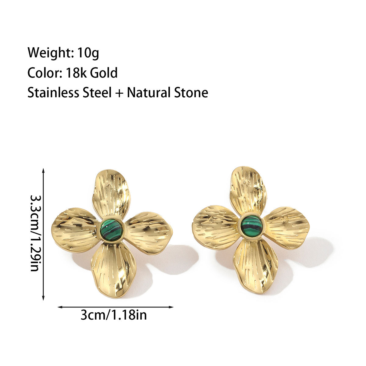 1 Pair Ig Style Flower Plating Inlay Titanium Steel Natural Stone 18k Gold Plated Ear Studs