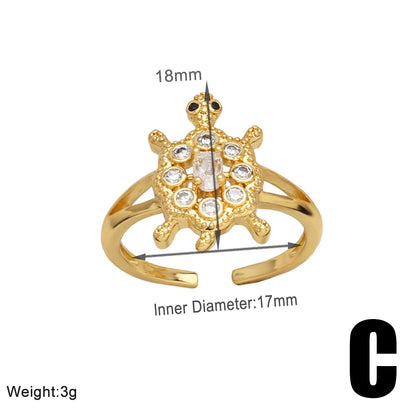 Simple Style Tortoise Animal Copper Plating Inlay Zircon 18k Gold Plated Open Rings