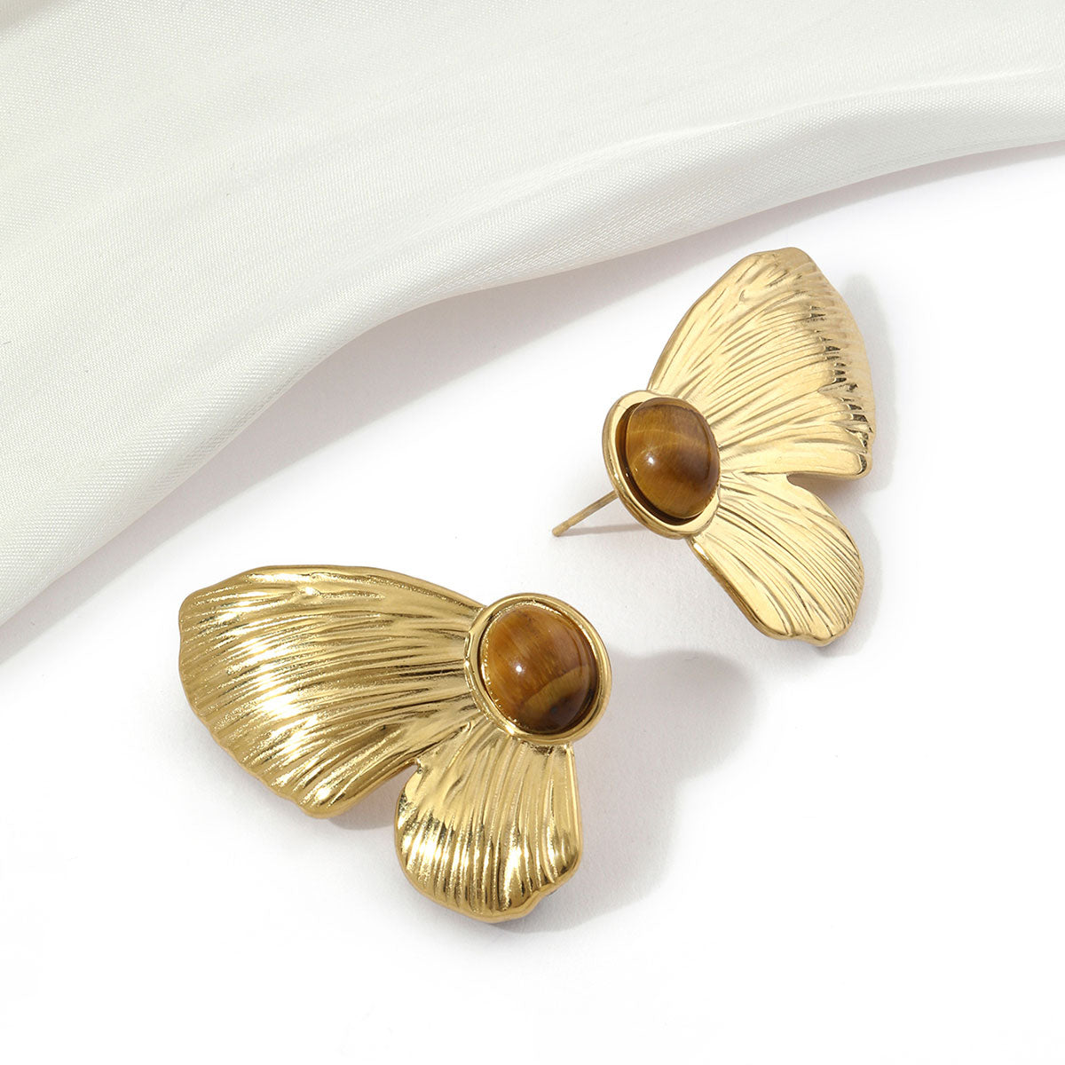 1 Pair Simple Style Butterfly Plating Titanium Steel Natural Stone 18k Gold Plated Ear Studs