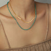 Ig Style Elegant Geometric Turquoise Titanium Steel Beaded Plating 18k Gold Plated Double Layer Necklaces