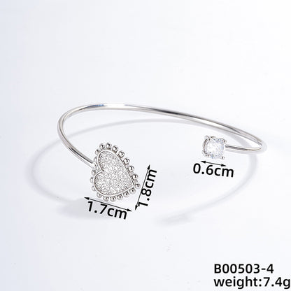 Casual Simple Style Classic Style Geometric Heart Shape Flower Copper Zircon Silver Plated Bangle