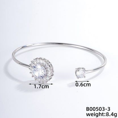 Casual Simple Style Classic Style Geometric Heart Shape Flower Copper Zircon Silver Plated Bangle