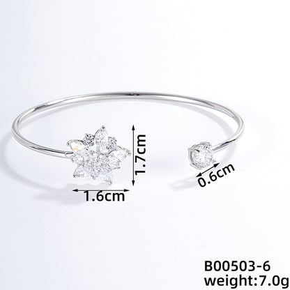 Casual Simple Style Classic Style Geometric Heart Shape Flower Copper Zircon Silver Plated Bangle