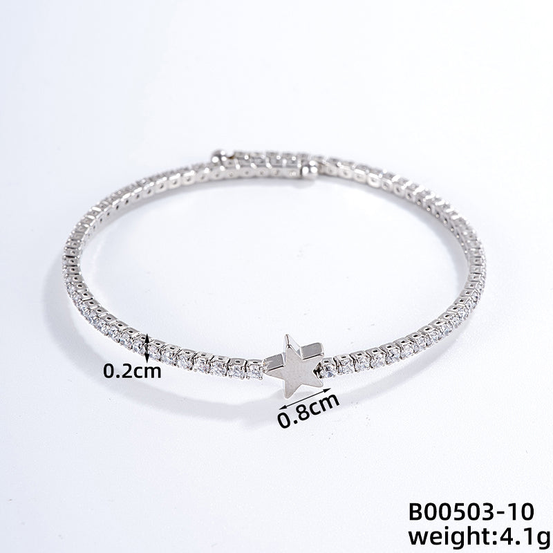 Casual Simple Style Classic Style Geometric Heart Shape Flower Copper Zircon Silver Plated Bangle