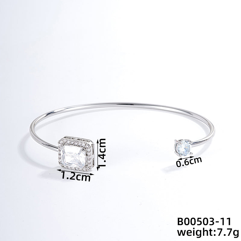 Casual Simple Style Classic Style Geometric Heart Shape Flower Copper Zircon Silver Plated Bangle