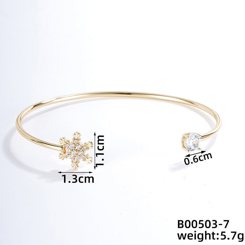 Casual Simple Style Classic Style Geometric Heart Shape Flower Copper Zircon Silver Plated Bangle