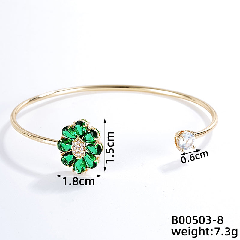 Casual Simple Style Classic Style Geometric Heart Shape Flower Copper Zircon Silver Plated Bangle